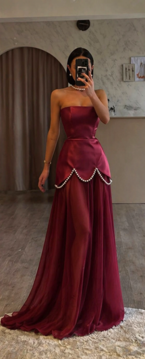 Elegant Purple Strapless A-Line Chiffon Long Prom Dresses Formal Evening Gowns ED02377