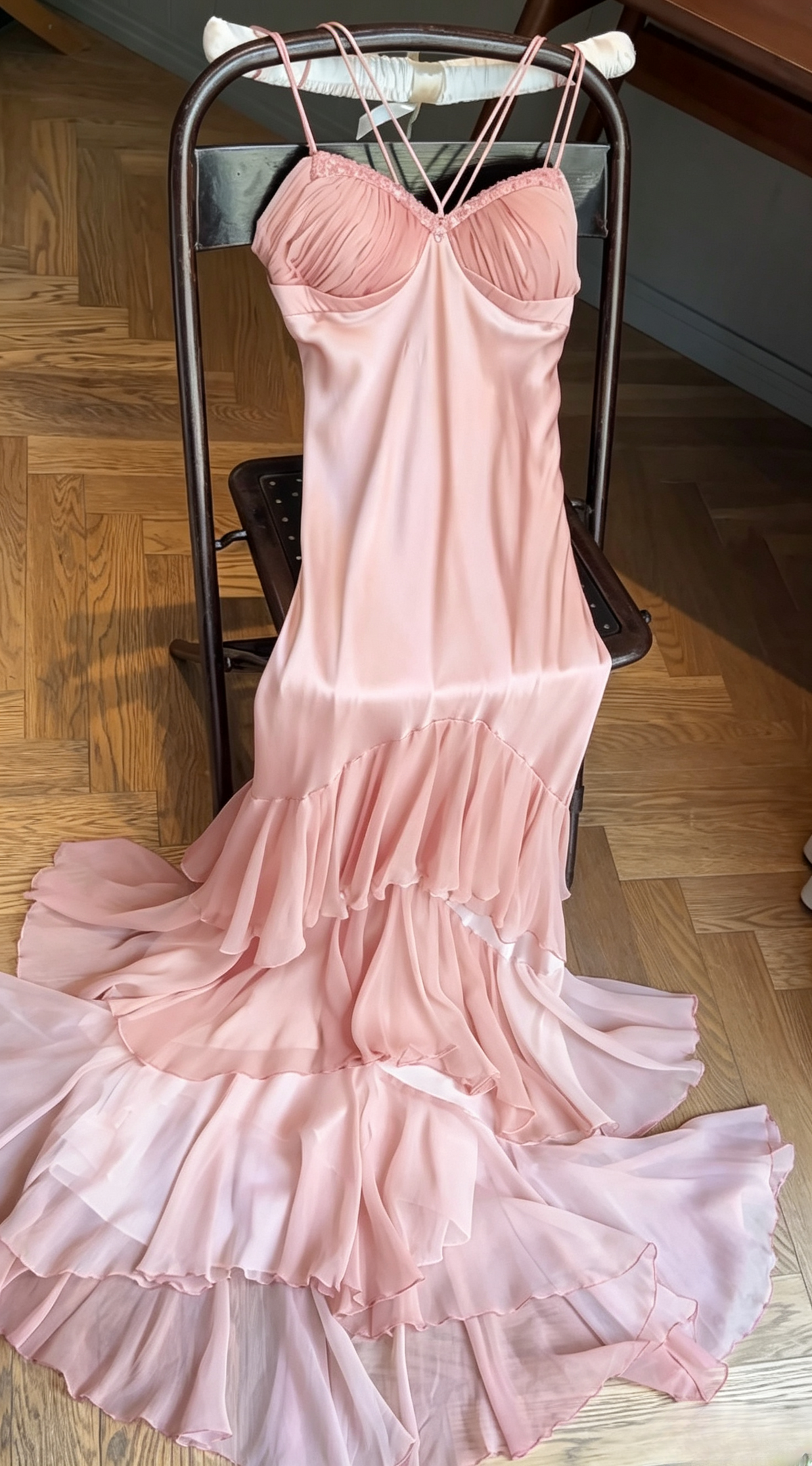 Elegant Pink Straps Mermaid Satin Long Prom Dresses Formal Evening Gowns ED02499