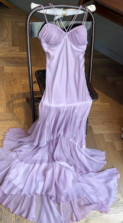 Elegant Pink Straps Mermaid Satin Long Prom Dresses Formal Evening Gowns ED02499