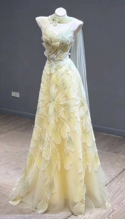 Fairytale Strapless Green A-Line Birthday Dress Tulle Long Prom Dresses Elegant Evening Gowns with Beading ED02839