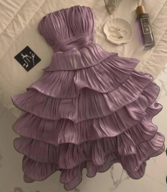 Elegant Purple Strapless A-Line Chiffon Short Party Dress Sweetheart Evening Gowns ED02911