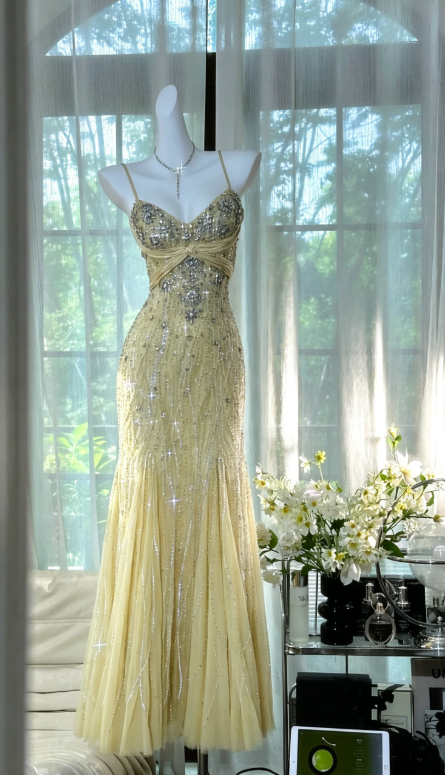Olive Green Evening Dressses Vintage Spaghetti Straps Mermaid Tulle Beading Long Stunning Prom Dresses Elegant Formal Dresses ED02932