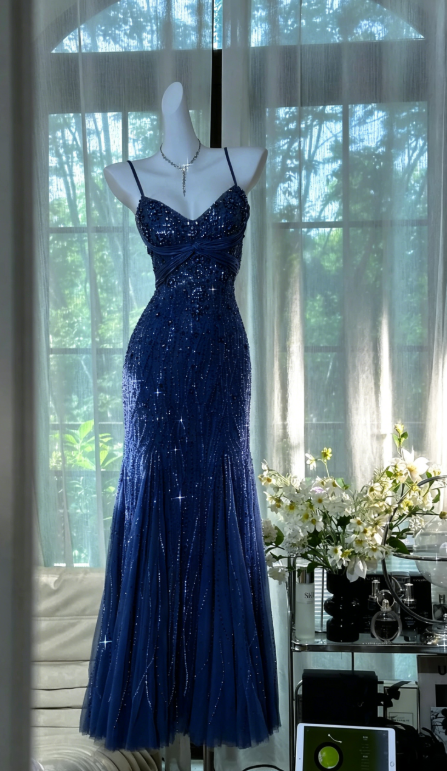 Olive Green Evening Dressses Vintage Spaghetti Straps Mermaid Tulle Beading Long Stunning Prom Dresses Elegant Formal Dresses ED02932
