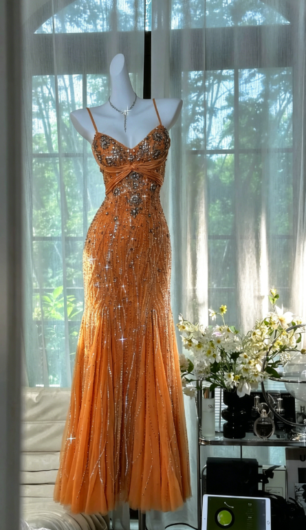 Olive Green Evening Dressses Vintage Spaghetti Straps Mermaid Tulle Beading Long Stunning Prom Dresses Elegant Formal Dresses ED02932