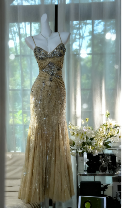 Olive Green Evening Dressses Vintage Spaghetti Straps Mermaid Tulle Beading Long Stunning Prom Dresses Elegant Formal Dresses ED02932