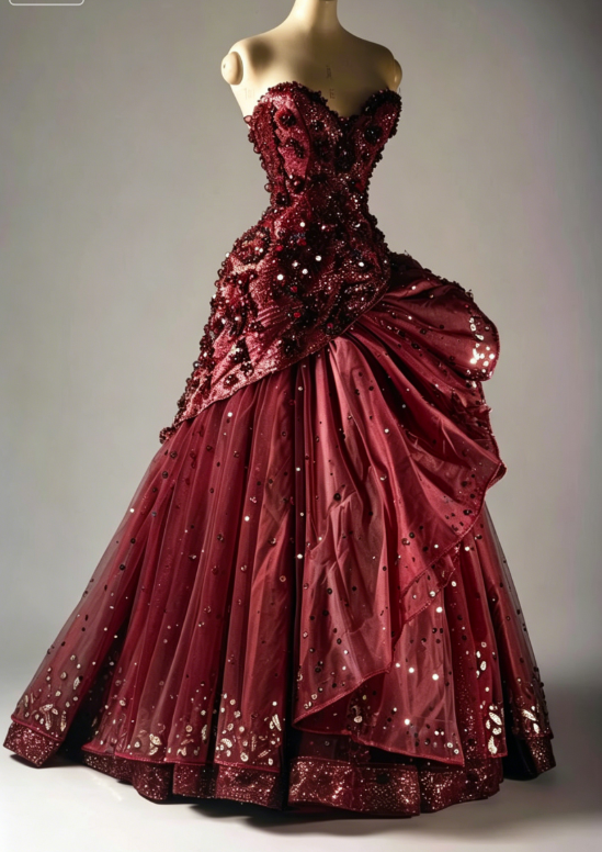 Gorgeous Sweetheart Neck Tulle A-Line  Long Prom Dresses Beaded Layered Vintage Evening Gowns ED02979