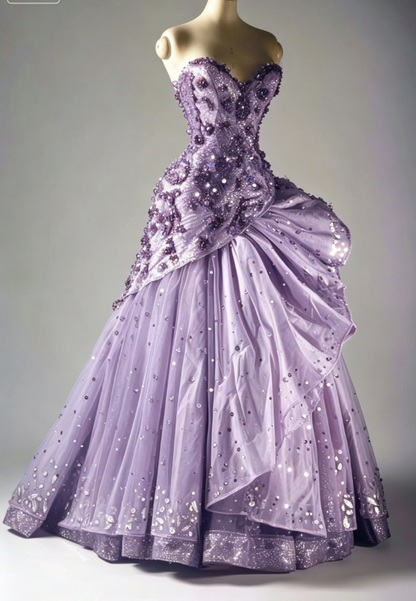 Gorgeous Sweetheart Neck Tulle A-Line  Long Prom Dresses Beaded Layered Vintage Evening Gowns ED02979
