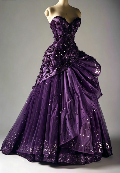 Gorgeous Sweetheart Neck Tulle A-Line  Long Prom Dresses Beaded Layered Vintage Evening Gowns ED02979