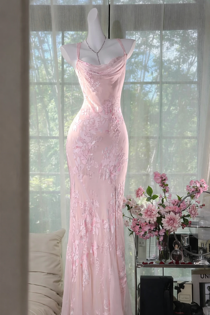 Vintage Sheath Spaghetti Straps Printed Chiffon Long Prom Dresses Glam Evening Dress with Beading ED03292