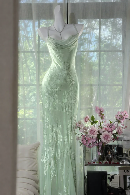Vintage Sheath Spaghetti Straps Printed Chiffon Long Prom Dresses Glam Evening Dress with Beading ED03292