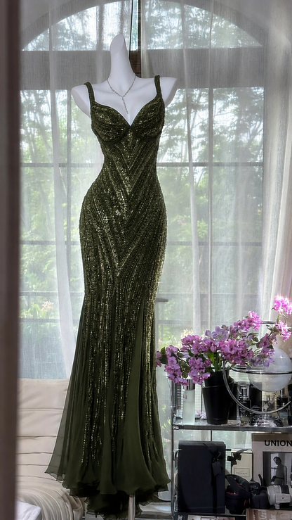 Glamour Dark Purple Guest Dresses V-Neck Mermaid Beaded Chiffon Long Stunning Prom Dresses, Formal Evening Dresses ED03375