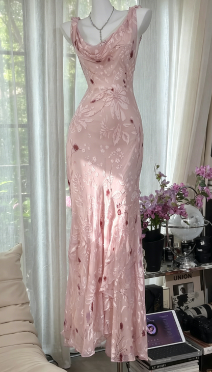 Glam Vintage Sheath Prom Dresses Chiffon Floral Purple Long Formal Dresses Beaded Wedding Guest Dresses  ED03618