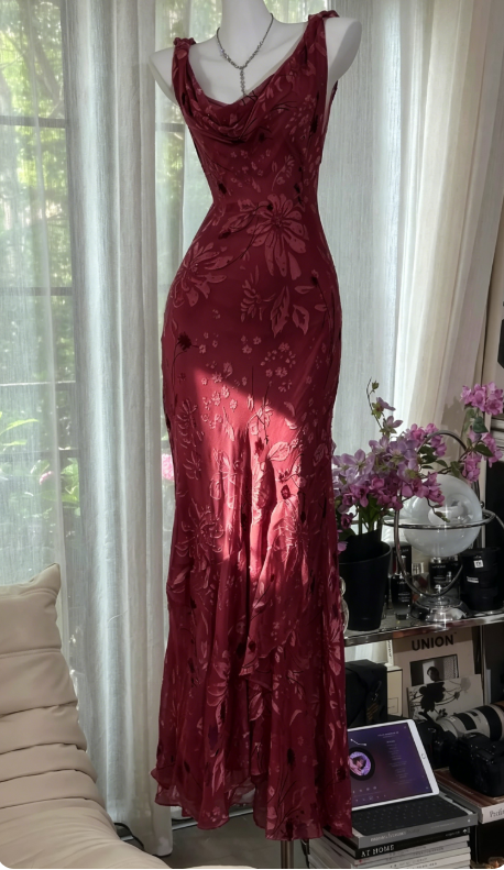 Glam Vintage Sheath Prom Dresses Chiffon Floral Purple Long Formal Dresses Beaded Wedding Guest Dresses  ED03618