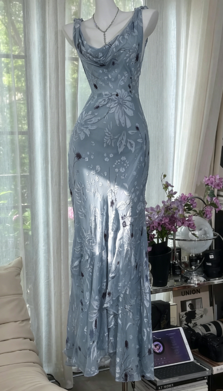 Glam Vintage Sheath Prom Dresses Chiffon Floral Purple Long Formal Dresses Beaded Wedding Guest Dresses  ED03618