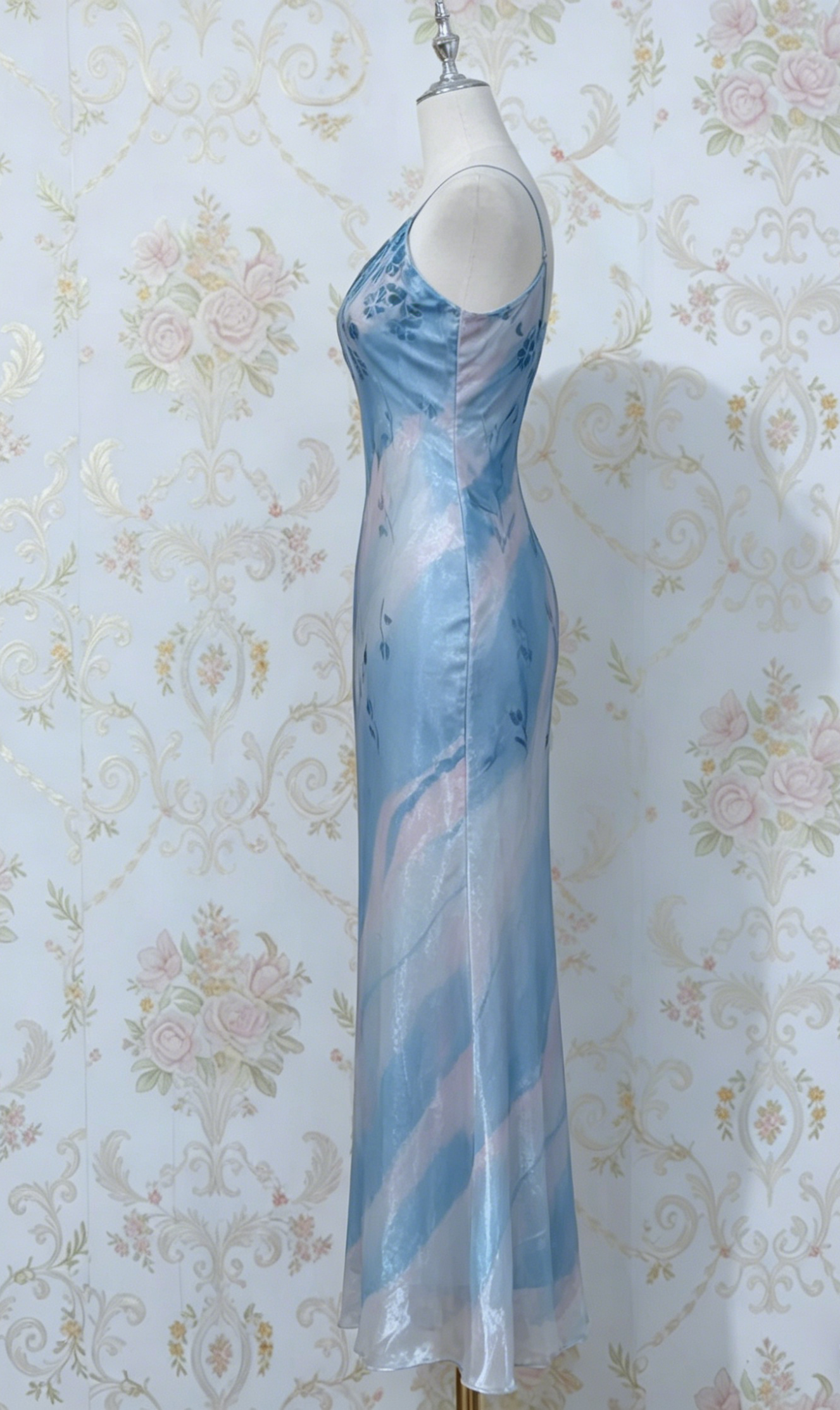 Elegant Blue Spaghetti Strap Sheath Long Prom Dress Vintage Chiffon Formal Evening Dress Party Dress ED03731