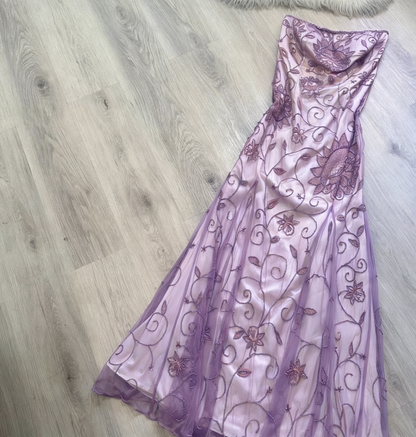 Vintage Strapless A-Line Long Prom Dress Orange Beaded Chiffon Formal Dress Elegant Evening Gown ED03778