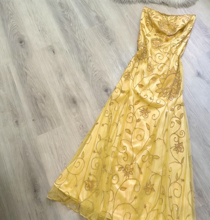 Vintage Strapless A-Line Long Prom Dress Orange Beaded Chiffon Formal Dress Elegant Evening Gown ED03778