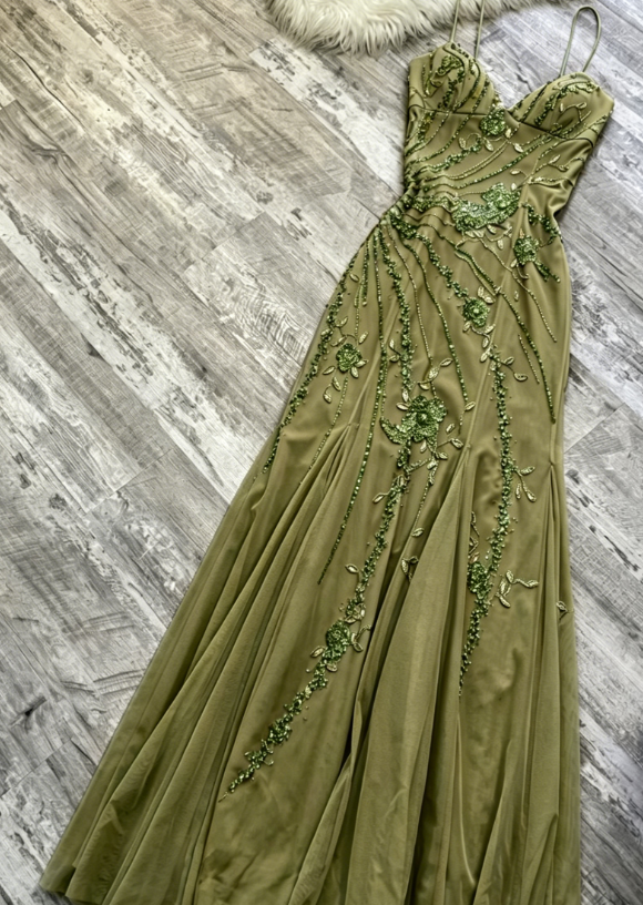 Vintage Blue Sheath Spaghetti Strap Long Prom Dress Beaded Chiffon Evening Dress Stunning Formal Dress ED03791