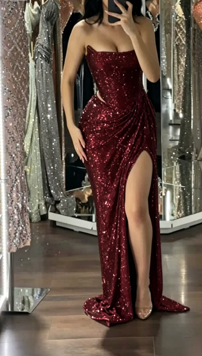 Elegant Dark Green Sheath Evening Gowns Sexy Strapless Corset Formal Dress Wedding Guest Dress ED03929