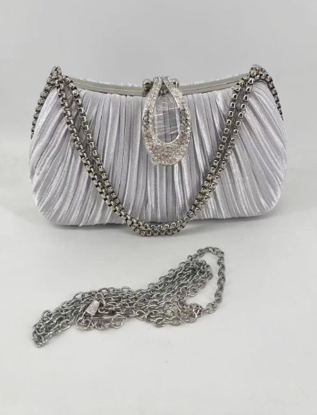 Chic Champagne Wedding Bag Sparkly Pleated Banquet Party Handbag ED03930