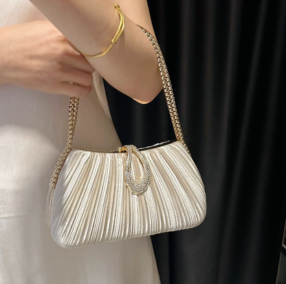 Chic Champagne Wedding Bag Sparkly Pleated Banquet Party Handbag ED03930
