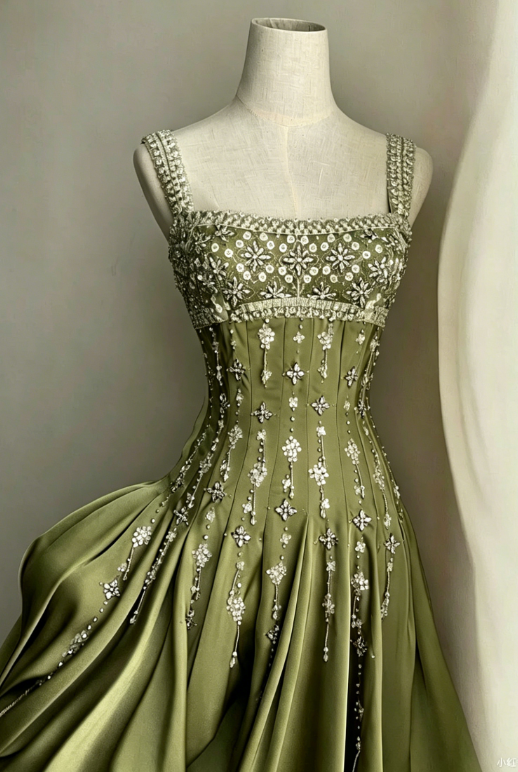 Elegant A-Line Square Neck Short Birthday Prom Dress Satin Beaded Formal Dress Graduation Dress Middle School Homecoming Dress ED03961