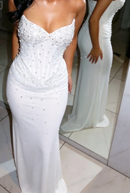 Elegant Strapless Sheath Tulle Beaded Long Prom Dresses, Burgundy Formal Evening Dresses ED04217