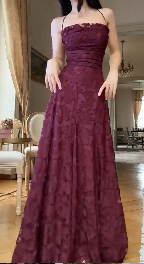 Chic Spaghetti Strap Sheath Wedding Guest Dresses,Lace Rust Red Formal Dresses ED04427