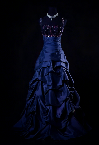 Robes d'anniversaire élégantes bleu dégradé, col en V, paillettes, mousseline, fourreau, robes de bal, robes de soirée ED04456