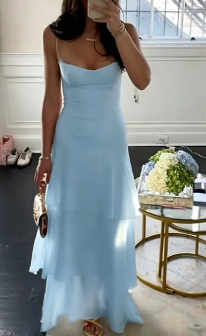 Chic Sheath Long Prom Dresses, Chiffon Butter Yellow Formal Dresses, Spaghetti Straps Birtdhay Dresses ED04710