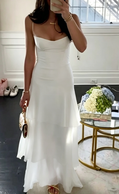 Chic Sheath Long Prom Dresses, Chiffon Butter Yellow Formal Dresses, Spaghetti Straps Birtdhay Dresses ED04710