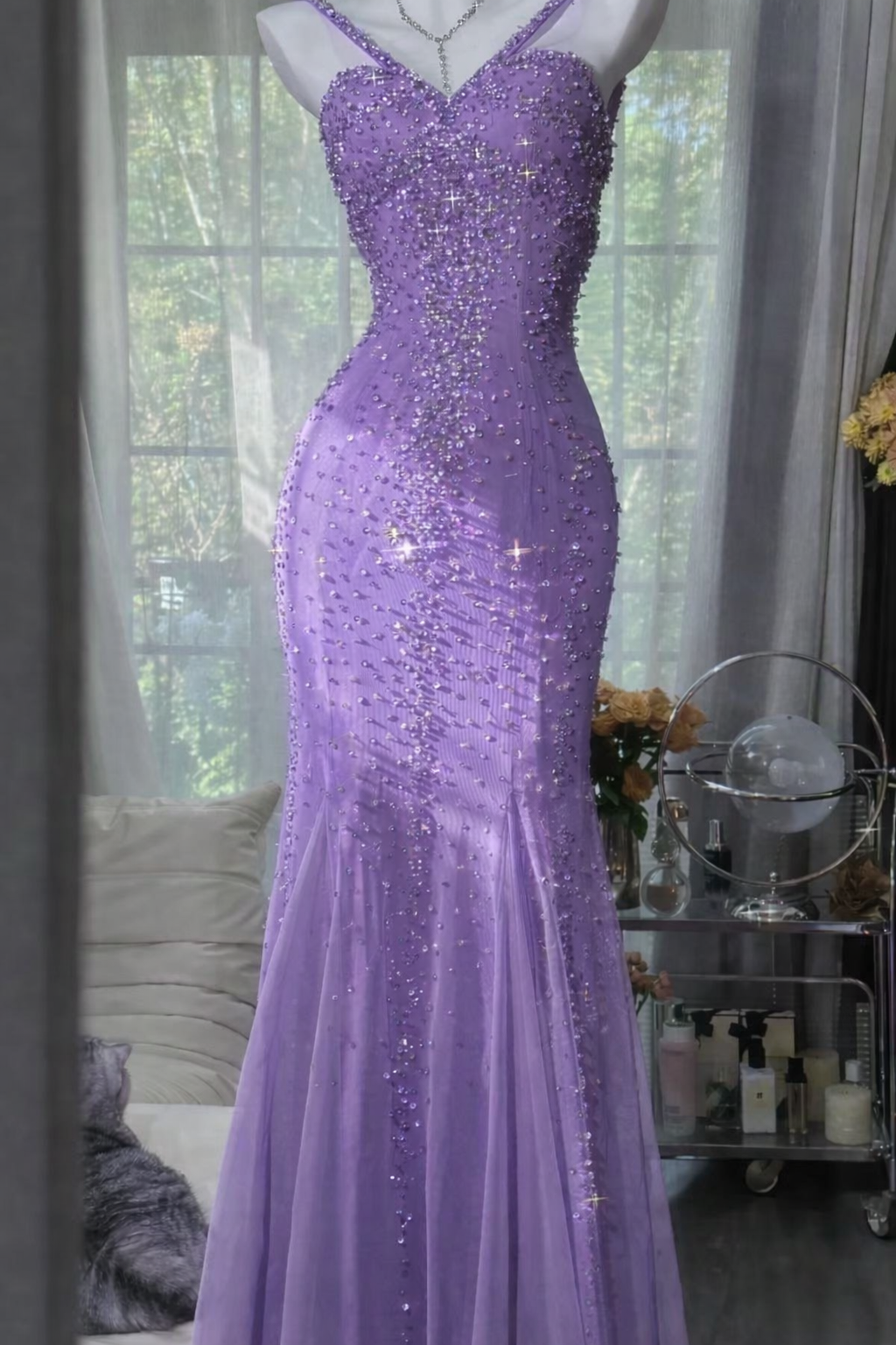 Vintage V-neck Mermaid Long Prom Dresses, Sparkly Chiffon Beaded Coral –  EvaFashionDress