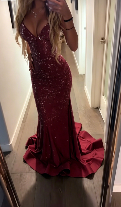 Elegant Spaghetti Strap Sheath Long Prom Dresses Satin Champagne Wedding Guest Dresses ED04784