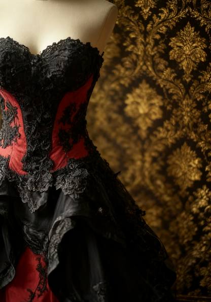 Gothic Sweetheart Ball Gown Tulle Long Prom Dresses Tulle Red/Black Quinceañera Dresses 2025 Halloween Dress ED04858