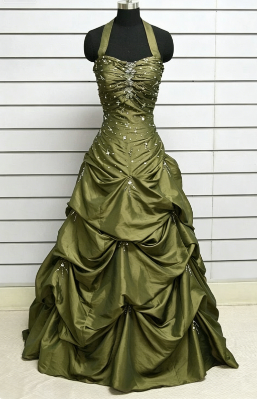 Vintage Halter Neck Ball Gown Taffeta Purple Long Prom Dress ED05002