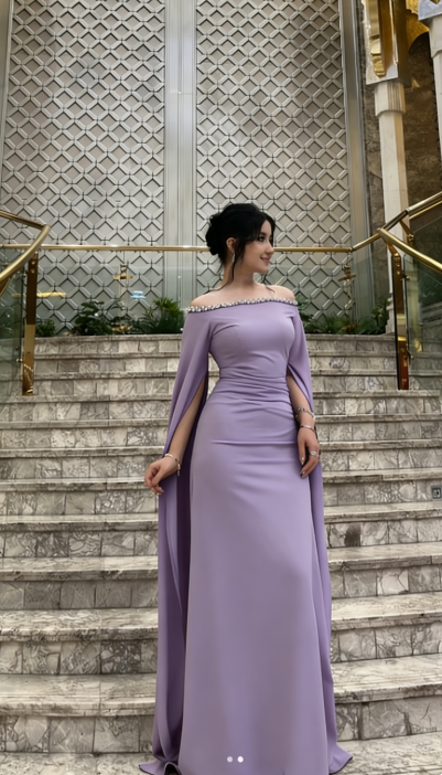 Off-shoulder Light Purple Long Evening Dress
