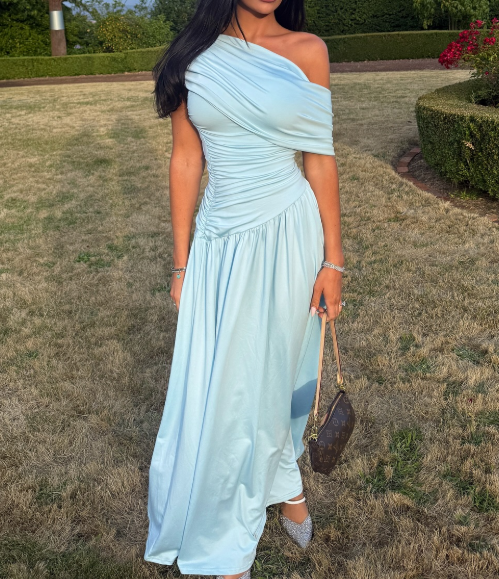 Elegant Tiffany Blue Wedding Guest Dress Off-shoulder Sheath Chiffon Prom Dresses, Long Formal Dresses ED05214