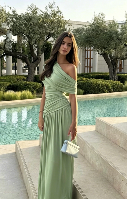 Elegant Tiffany Blue Wedding Guest Dress Off-shoulder Sheath Chiffon Prom Dresses, Long Formal Dresses ED05214
