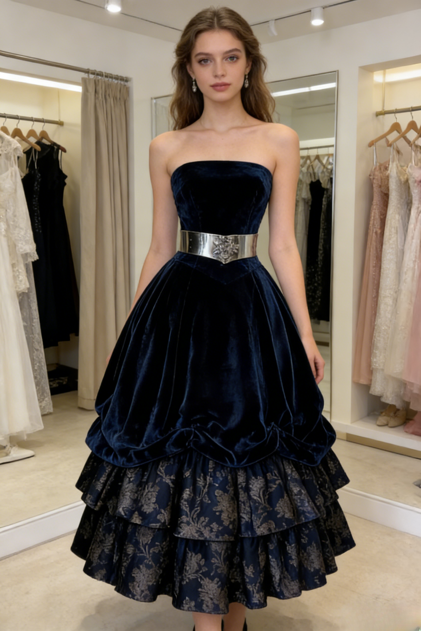 Robes d'anniversaire élégantes bleu dégradé, col en V, paillettes, mousseline, fourreau, robes de bal, robes de soirée ED04456