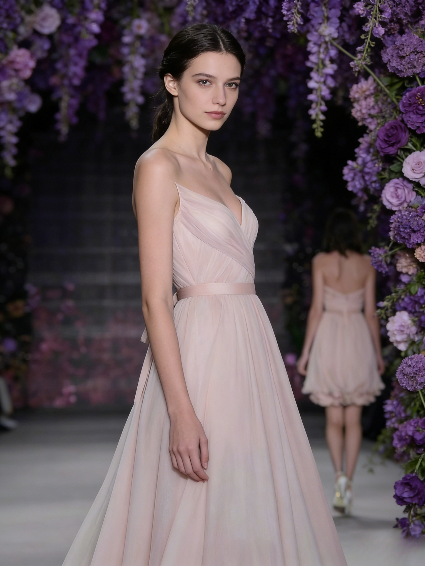 Chic Sheath Long Prom Dresses Spaghetti Straps Chiffon Sleevelesss Formal Dresses ED05287