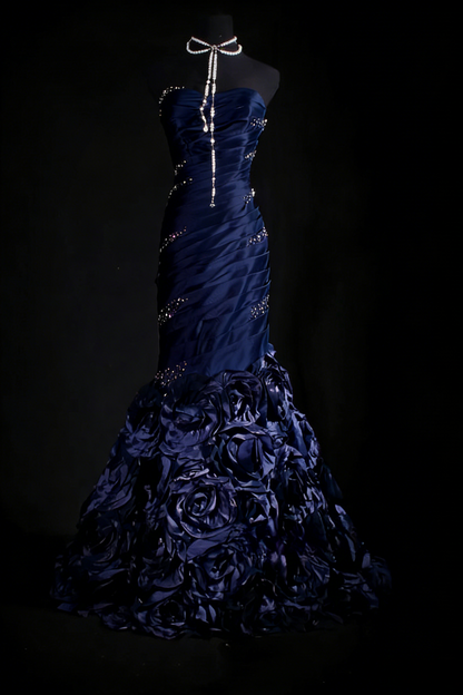 Fairy Mermaid Grape Long Prom Dresses Strapless Satin Beaded Grape Birthday Dresses Sleeveless Formal Dresses ED05319