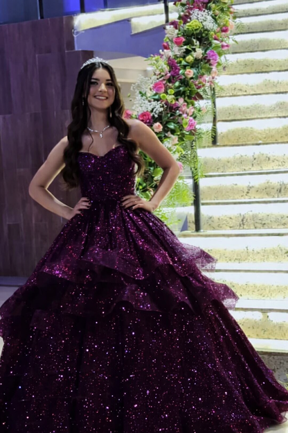 Glitter Sweetheart A-Line Long Prom Dresses,Tulle Navy Blue Birthday Dresses ED05332