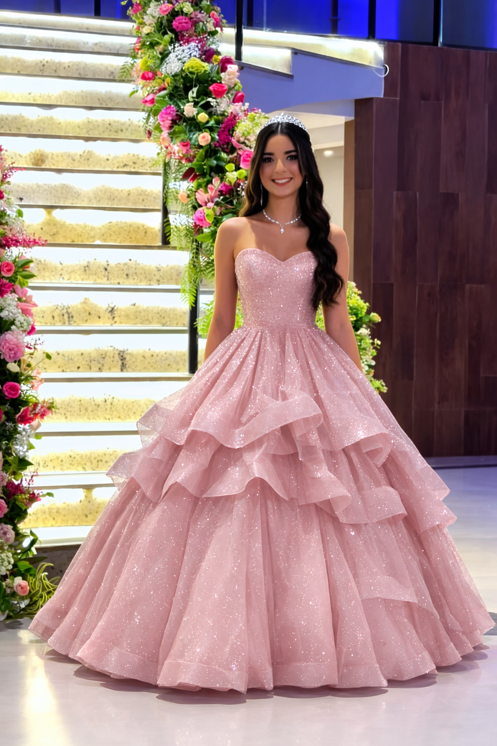 Glitter Sweetheart A-Line Long Prom Dresses,Tulle Navy Blue Birthday Dresses ED05332