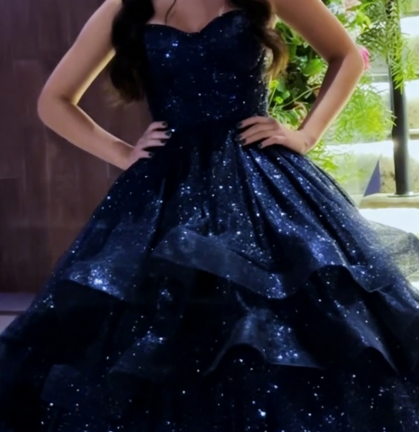 Glitter Sweetheart A-Line Long Prom Dresses,Tulle Navy Blue Birthday Dresses ED05332