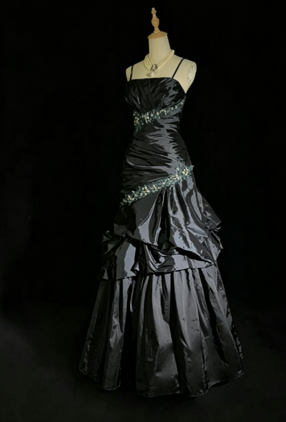 Fairy A-Line Teal Long Prom Dress, Spaghetti Straps Satin Beaded Formal  Dresses Teal Evening Dresses  ED05408