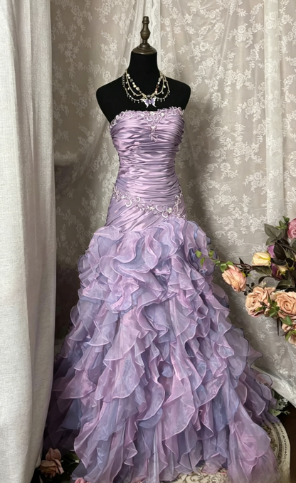 Vintage Sheath Grape Long Prom Dresses Tiered Tulle Strapless Quinceanera Dresses Sweet 16 Dresses ED05490