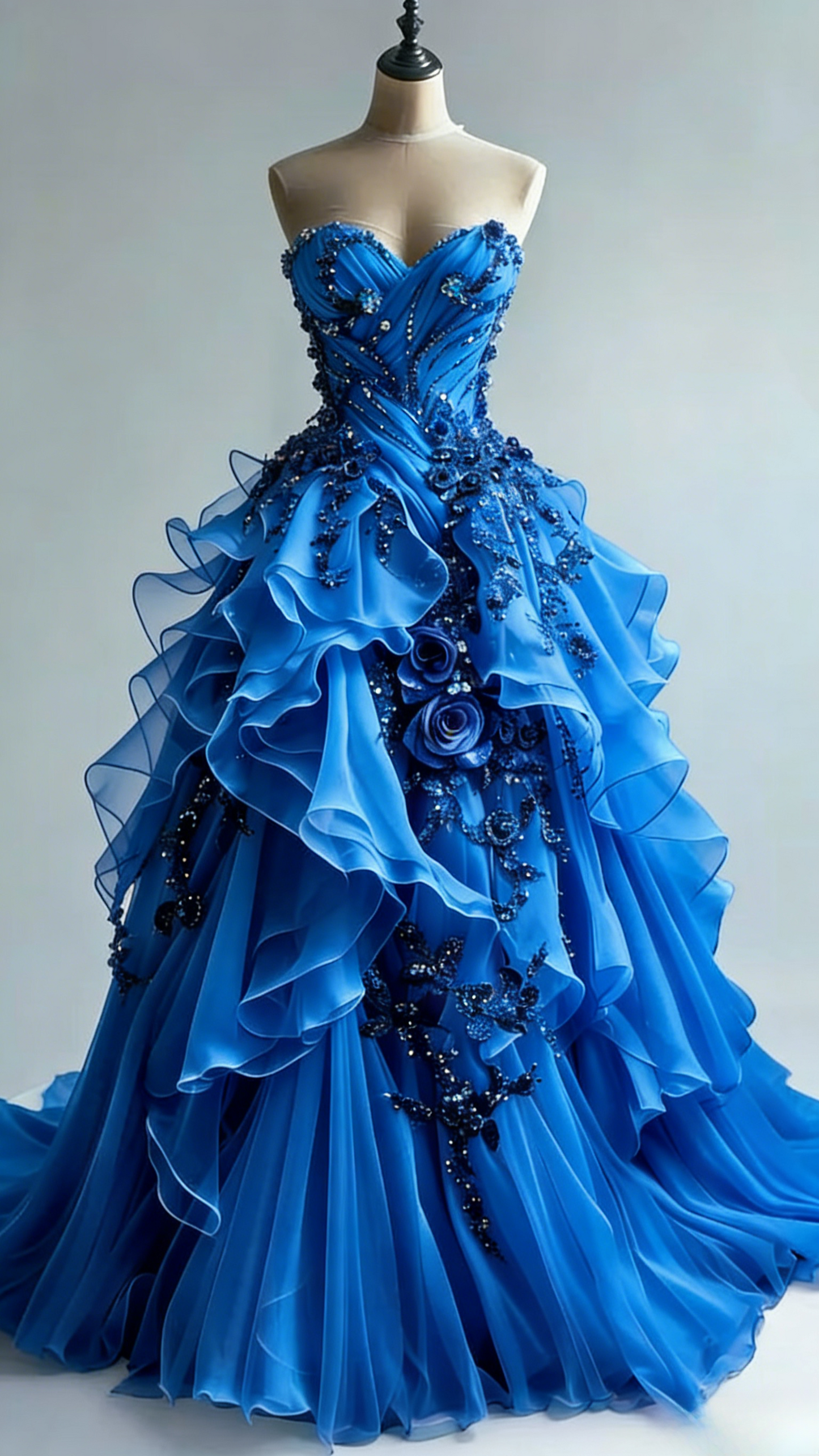 Robes d'anniversaire élégantes bleu dégradé, col en V, paillettes, mousseline, fourreau, robes de bal, robes de soirée ED04456