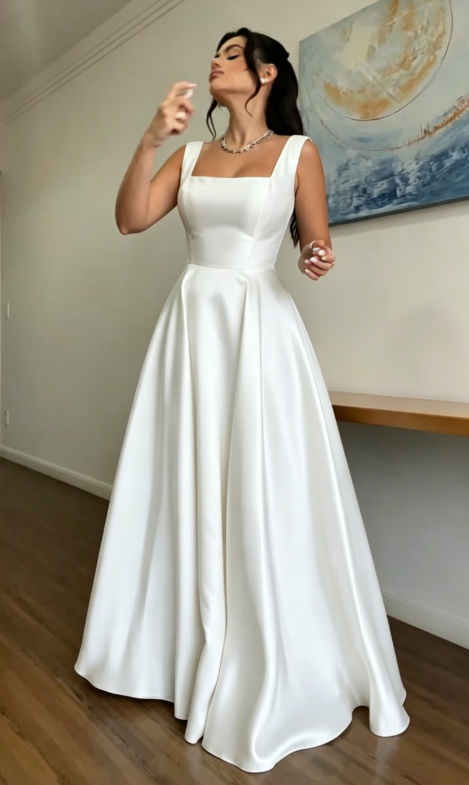 Glam Straps A-line Wedding Guest Dress Satin Blue Long Evening Dresses Sleeveless Blue Formal Dresses   ED05639