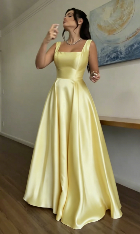 Glam Straps A-line Wedding Guest Dress Satin Blue Long Evening Dresses Sleeveless Blue Formal Dresses   ED05639