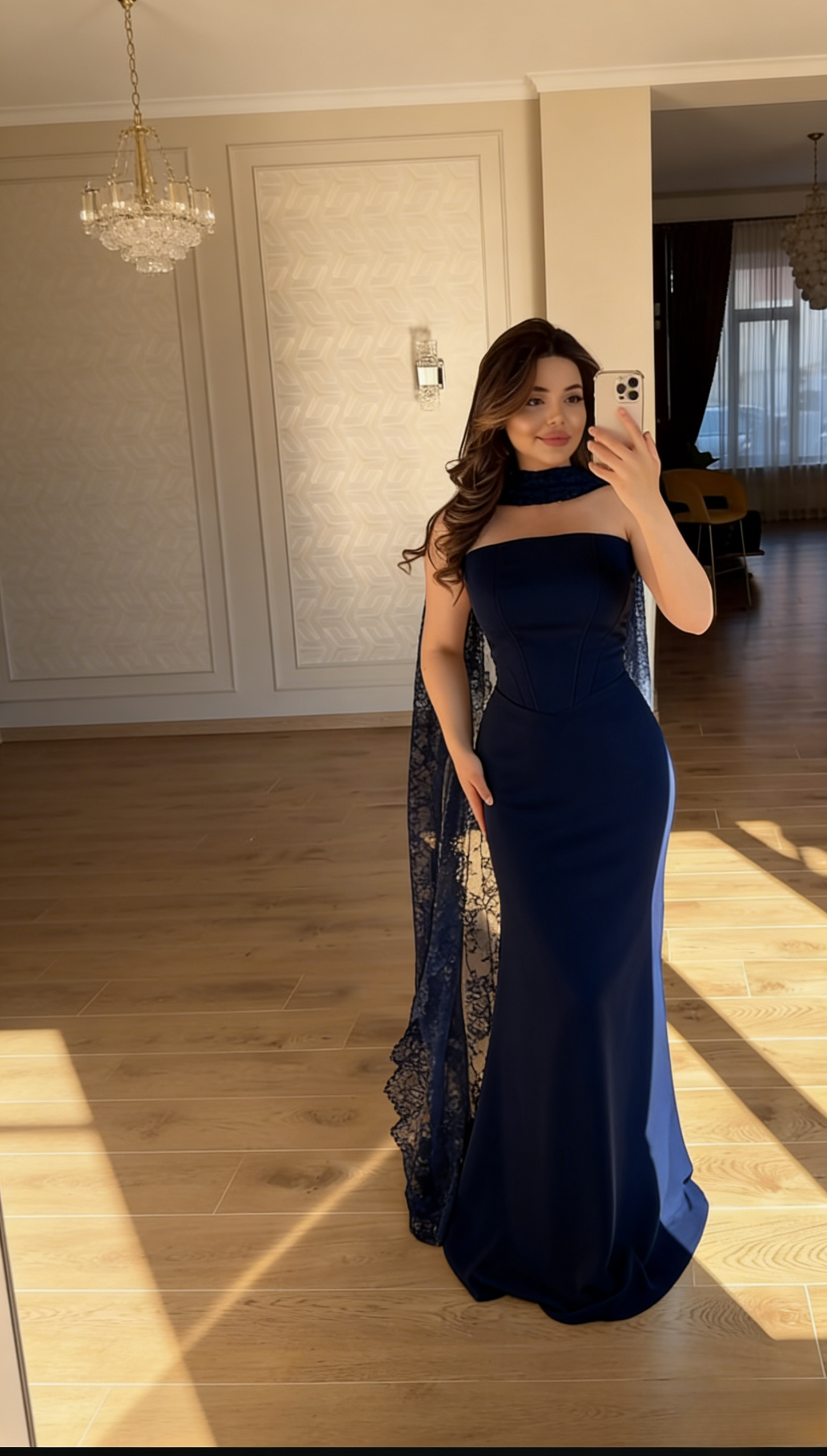 Chic Blue Bridsmaid Dresses Chiffon Sheath Long Prom Dresses Strapless Evening Gowns ED05802